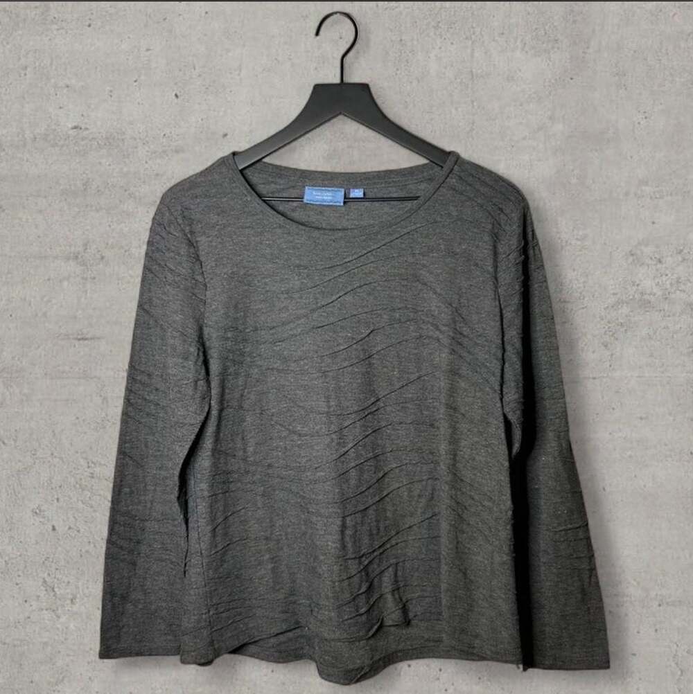 Simply Vera Vera Wang Grey Textured Wavy Pleated Long Sleeve Top Size XL